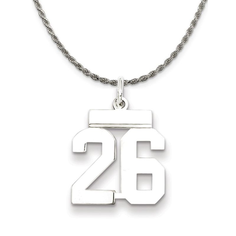 Sterling Silver Athletic Lg Polished Number 26 Necklace - 18 Inch
